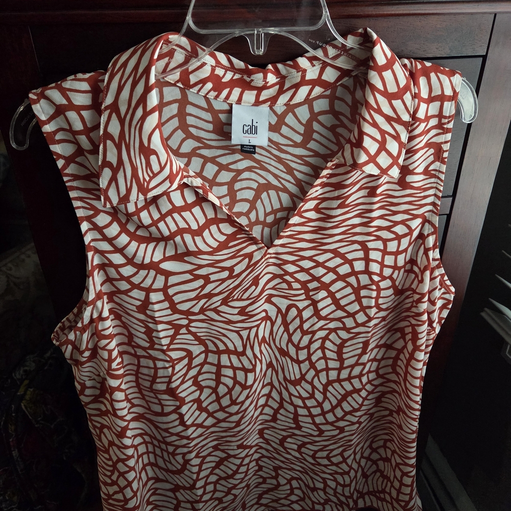 Cabi Women's Abstract Red and White Blouse